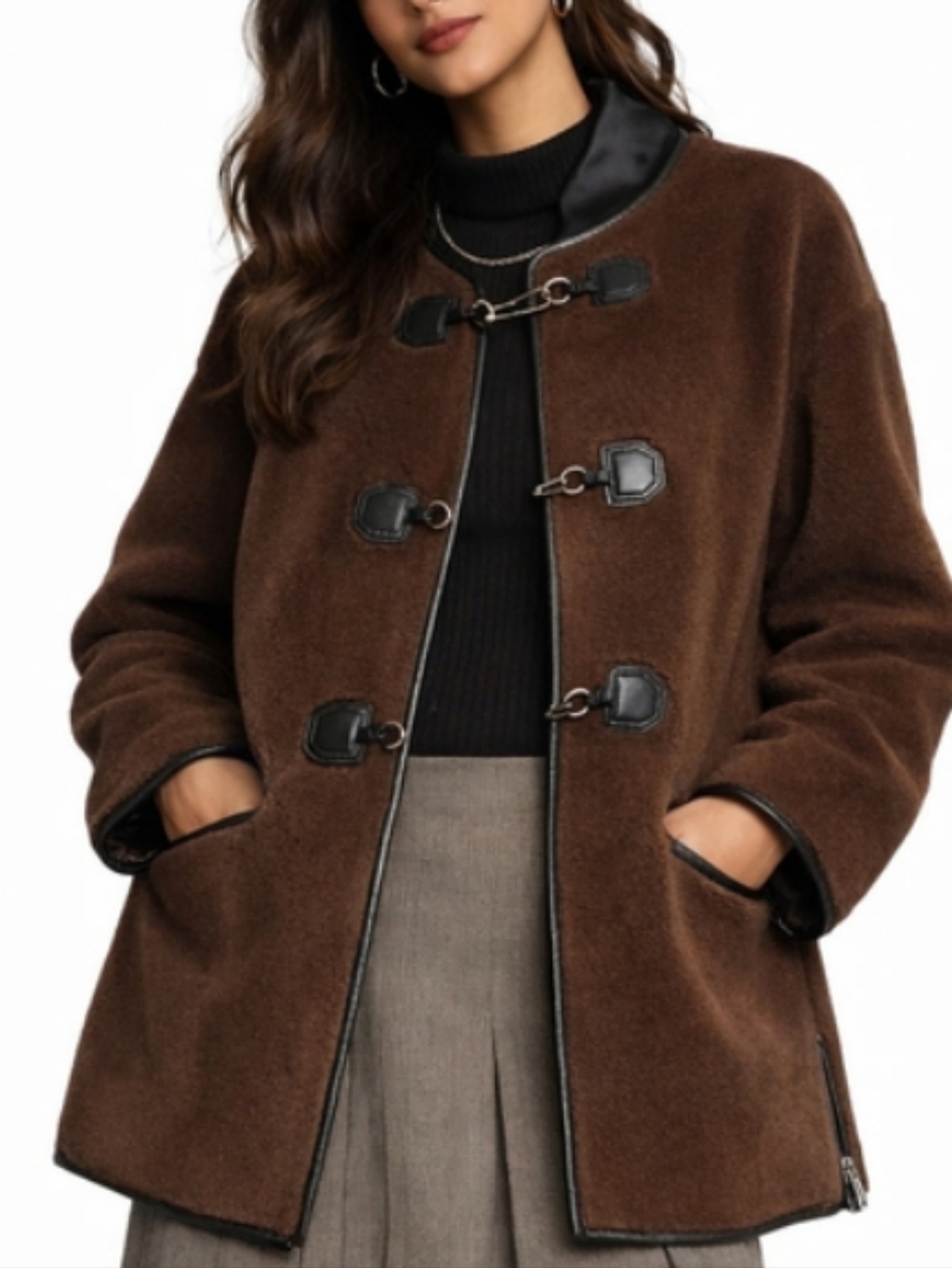 Rebecca Minkoff Brown Shearling Toggle Jacket With Pockets Size XL